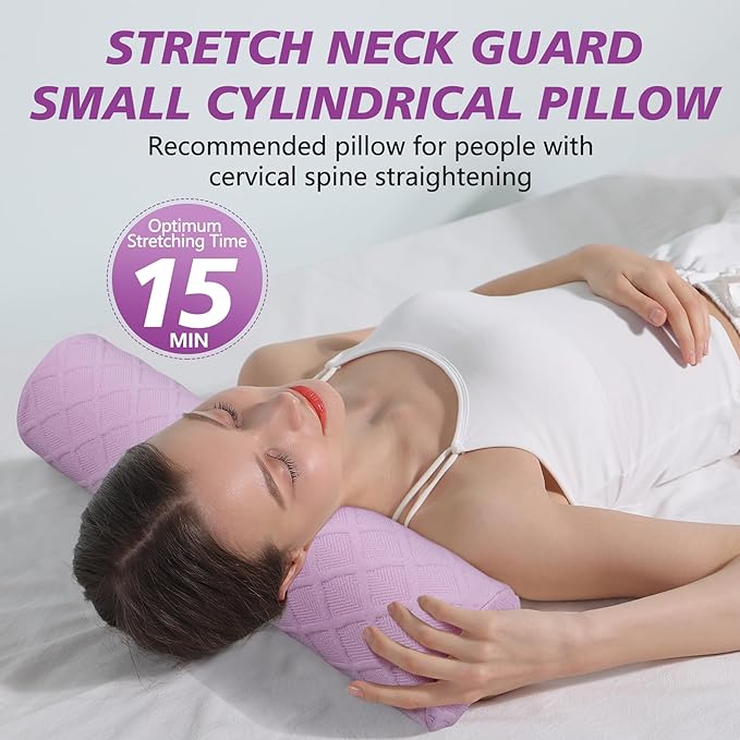 Cozyhealth Cervical Roll Pillow, Medium Soft Memory Foam Neck Round Pillow Cylinder Bolster Pillow for Sleeping, Round Neck Support for Bed, Legs, Back and Yoga (Purple, Medium - 3.9" H)