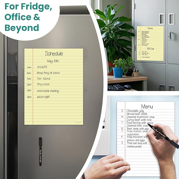 Magnetic Dry Erase Board – 8.5”x11” Reusable Lined Dry Erase Notebook Sheet for Fridge 2 Pcs – Marker Included