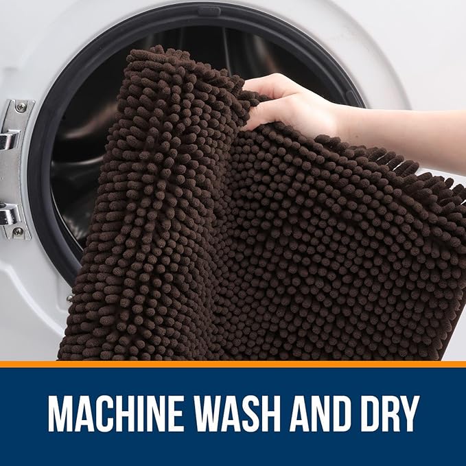 OLANLY Bathroom Rugs Sets 2 Piece, Soft Absorbent Chenille Bath Mats Area Rug Set, Non-Slip, Quick Dry, Machine Washable Bath Mats for Bathroom, Home Decor Accessories (30"x20"+24"x16", Brown)