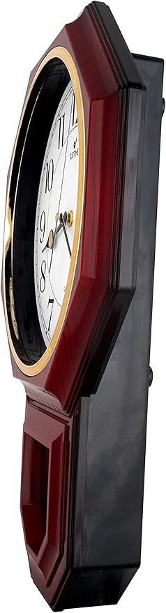 JUSTIME Traditional Schoolhouse Easy to Read Regulator Wall Clock, Chiming Wall Clocks with Pendulum & Westminster Chime Hourly, Schoolhouse Wall Decor Battery Operated (Red Mahogany)