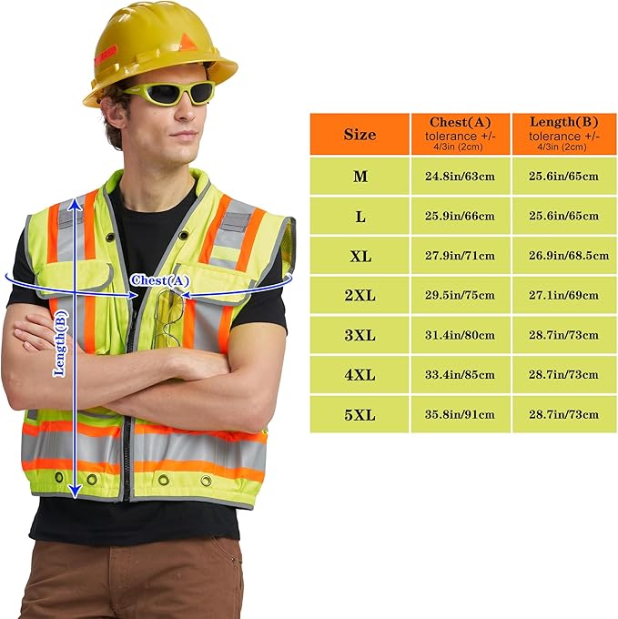 AYKRM Heavy Woven cotton High Vis Reflective work construction safety vest for men Class 2 with ipad Cargo Pockets