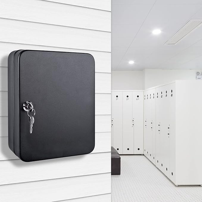 Kikerike Key Cabinet Wall Mount, 48 Hooks & Tags, Storage Key Lock Box, Steel Security Locking Key Management Organizer