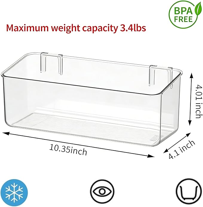 vacane 2 Pack Plastic Adhesive Mount Over Cabinet Door Organizer, Wall Organization Container Makeup Organizer Hanging Basket Bins for Kitchen, Pantry, Craft Room, Office, Space Saving Holder