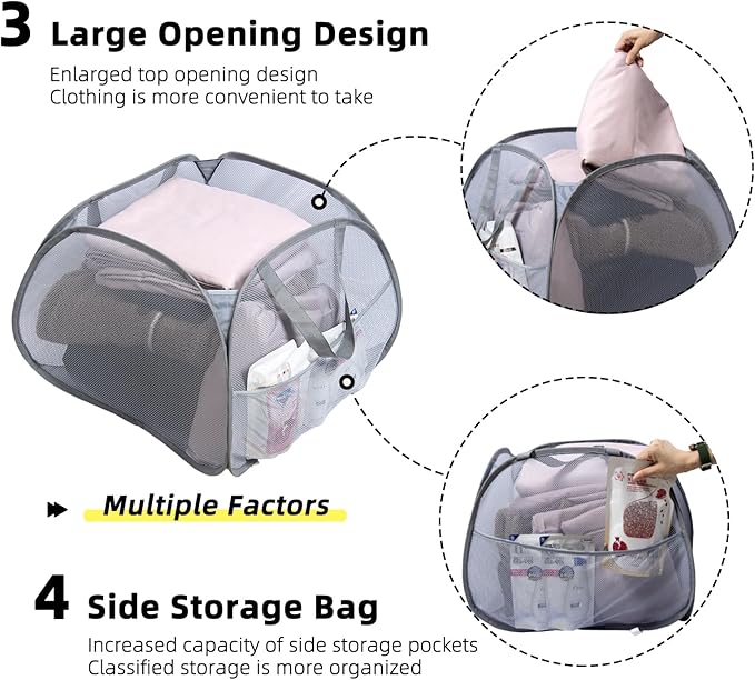 Collapsible Laundry Basket, 90L Foldable Pop-up Laundry Hamper with Handles, Mesh Dirty Clothes Hamper for Laundry, Bathroom, Kids Room, Dorm,Travel or Camping (White, 2PCS)