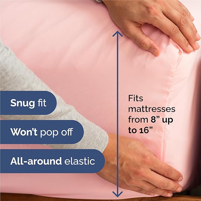 Split King 7 Piece Sheet Set - Cooling & Breathable Bed Sheets - Hotel Luxury Bed Sheets for Women, Men, Kids & Teens - Deep Pockets - Easy Fit - Soft and Wrinkle Free - Split King Baby Pink Sheets