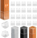 28 Pcs Chair Leg Sliders for Carpet Rug, Square Chair Leg Floor Protectors Glides, Dining Room Furniture Foot Caps, Silicone Covers with Plastic Pads, No Scratches (Fit:1-1/8"~1-7/16", Clear)