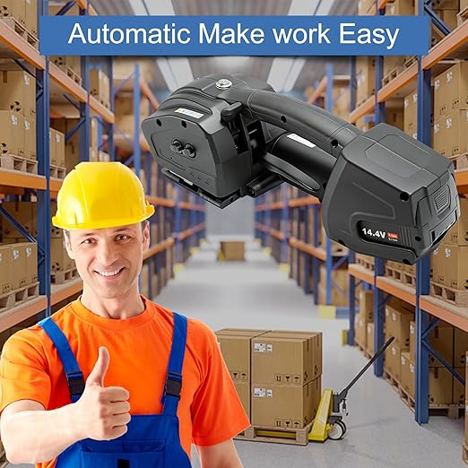 Electric Strapping Machine 2 x 4000mAh Battery Automatic Strapping Tool for 1/2-5/8in PP PET Straps Portable Handheld Banding Machine for Warehouse Box Pallet Packaging