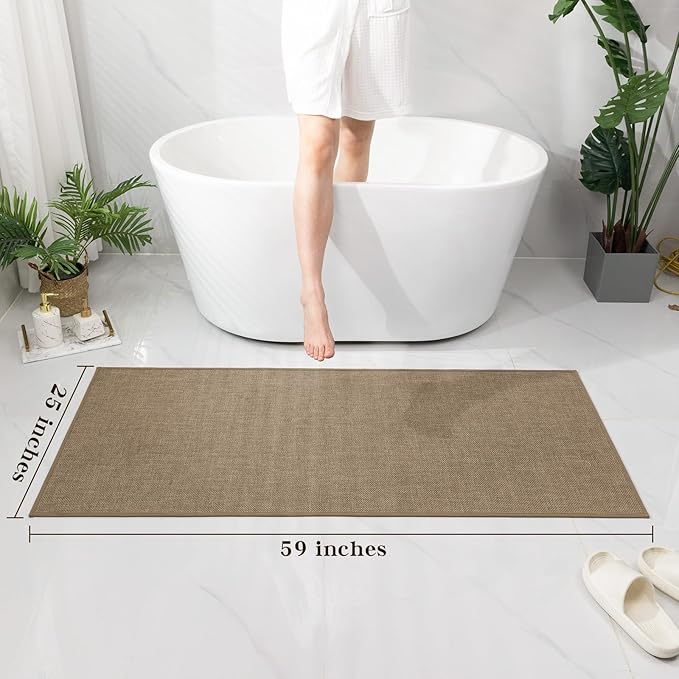 chakme Bathroom Rugs Mat 59x25, Ultra Thin Non Slip Bath Mat Large Quick Dry Absorbent Bath Mat for Bathroom Floor, (Dark Beige, 59"x25")