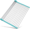 Tomorotec 17.7" x 12.5" Roll Up Dish Drying Rack Over Sink Drying Rack Sink Cover Kitchen Sink Accessories Gadget Multipurpose Organizer Foldable Stainless Steel Drainer
