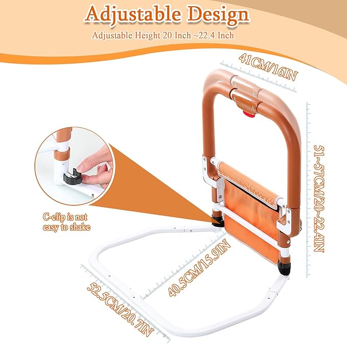 Bed Rails for Elderly Adults Safety, Adjustable Folding Bed Assist Rails for Seniors, Foldable Bed Side Rails with Non-Slip Handle and Storage Pouch, Fits King Queen Full Twin Beds