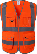 JKSafety 9 Pockets Class 2 High Visibility Zipper Front Safety Vest With Reflective Strips, Meets ANSI/ISEA Standards (150-Orange, 5XL)