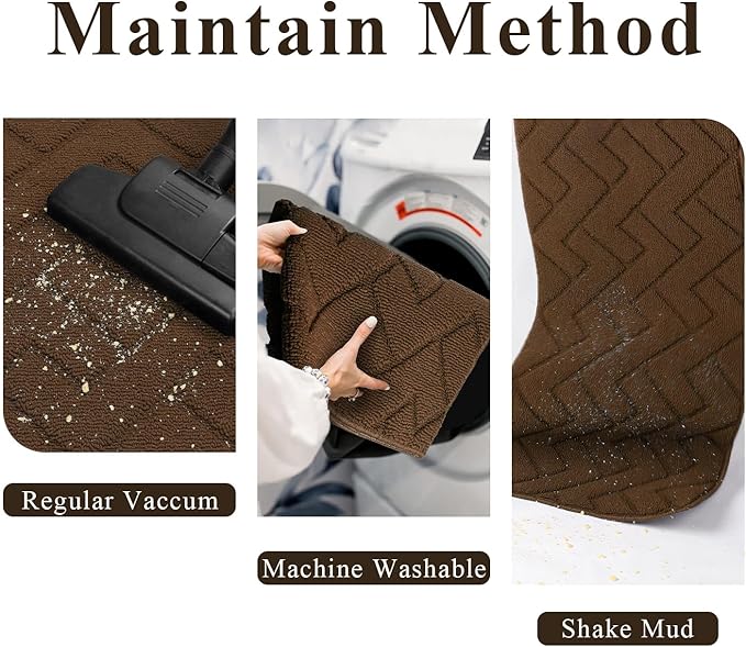 hicorfe Indoor Doormat,Front Back Door Mat Rubber Backing Non Slip Door Mats 24"x71" Absorbent Resist Dirt Entrance Doormat Inside Floor Mats for Entryway Washable Low-Profile(Dark Brown)