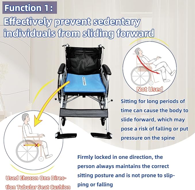 One Way Transfer Support Cushion, Non Slip Tubular Pad for Fall Prevention in Chair & Wheelchair, Elderly/Disabled Assistance, 17"x17" (Blue-Without Handles)