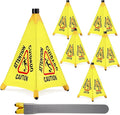 6 Pcs Pop up Wet Floor Sign with Storage Tube 20 Inch Wet Safety Signs Commercial Caution Safety Cone Pop up Caution Sign for Commercial Stores Grocery Restaurant Restroom Office Use