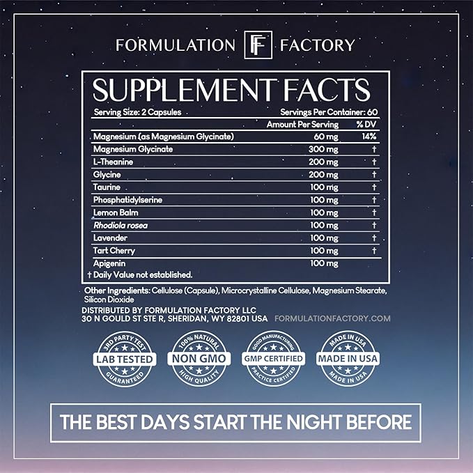 Formulation Factory The Night Before 10-in-1 Midnight Maximizer Sleep Supplement, Magnesium Glycinate, L-Theanine & More, Stress Relief, Relaxation, Focus (6 Month Supply, 360 Capsules)