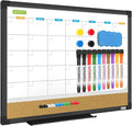 JILoffice Magnetic Calendar Whiteboard & Bulletin Corkboard Combination, Monthly Combo Board 17 x 13 Inch, Black Aluminum Frame Wall Mounted Board for Office Home and School
