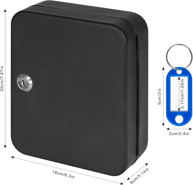 KYODOLED Key Cabinet Wall Mount, Locking Key Box Organizer, Key Lock Box with Key, Key Holder Lock Box for Wall, 20 Key Hooks & Tags Key Lab,7.8"x6.3"x3.14" Black