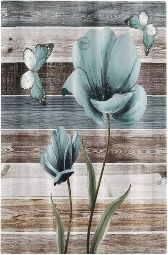 Rustic Vintage Teal Floral Barn Wood 1 Gang No Device Light Switch Cover Decorative Single Blank Electrical Wall Plate Turquoise Flower Butterfly Switchplate Faceplate for Farm Bathroom Decor
