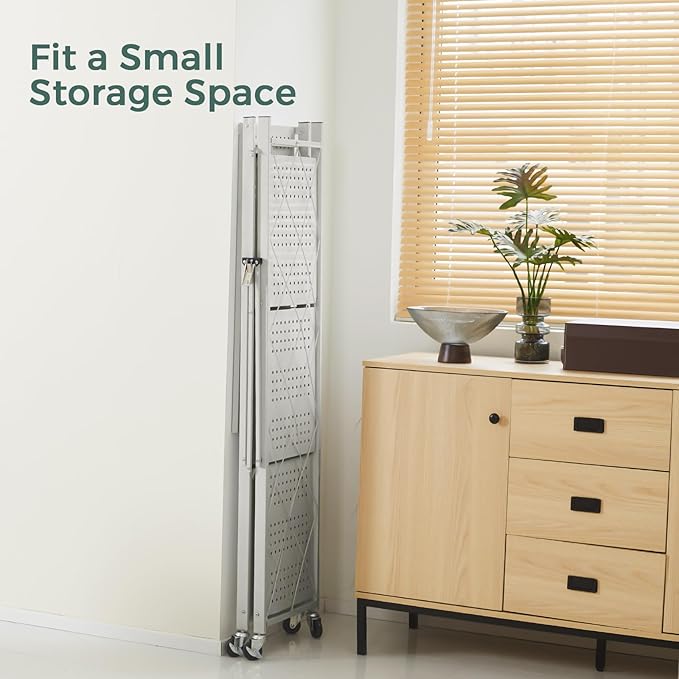 DEANIC 4 Tier Foldable Storage Shelves with Wheels, Large Capacity Shelving Unit, Freestanding Metal Wire Shelf Rack, No Assembly Organizer Rack for Garage Kitchen, Basement, Pantry(Grey)