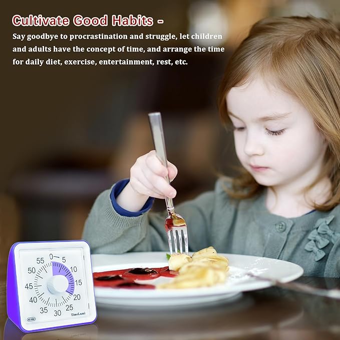 60-Minute Visual Timer for Kids, Time Management Tool Study Classroom Timer, Home Edition Silent Countdown Timer for Toddler, Teachers and Adults (Purple)