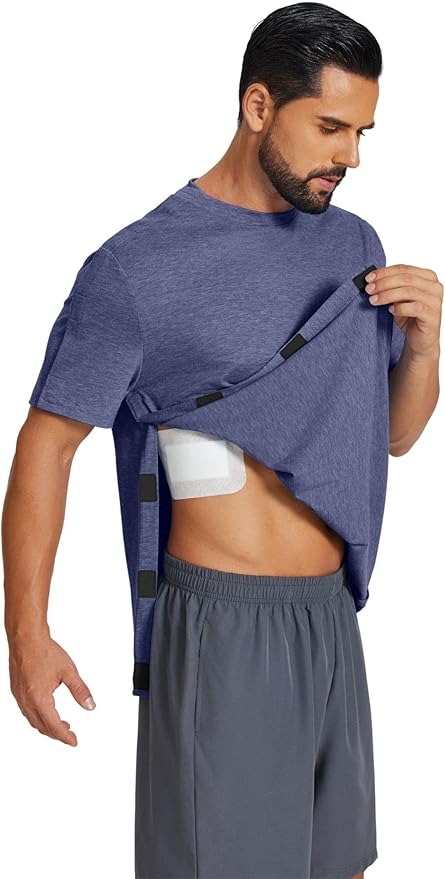 Deyeek Shoulder Post Surgery Recovery Shirts for Men Full Tear Away Short Sleeve T Shirt Adaptive Chemo Clothing
