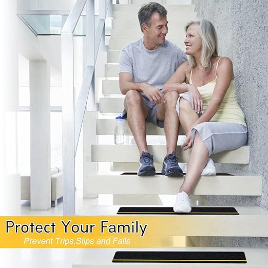 S&X Outdoor Stair Treads Non-Slip, 6" x 24" Anti-Slip Tape with Reflective Stripe, Black, 12-Pack