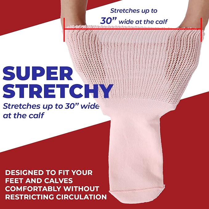 FORTIVO 2 Pairs Extra Wide Socks For Swollen Feet, Non-Slip Hospital and Diabetic Socks for Men and Women