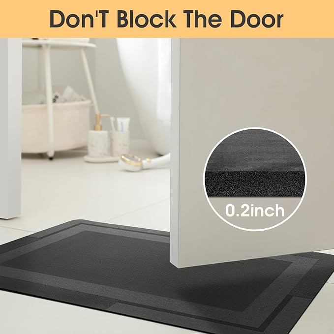 Ultra Thin Bath Mat, Upgrade Backing Non Slip Thin Bath Mats Fit Under Door, Quick Dry Ultra Absorbent Bathroom Rugs, Machine Washable Bath Rugs for Bathroom, Bathtub & Kitchen, Grey/Bordered/48"x20"