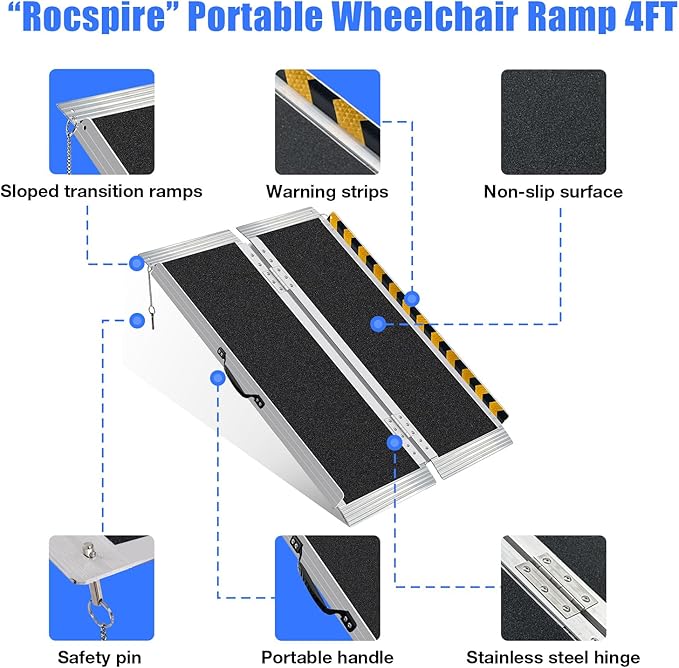 4FT Portable Wheelchair Ramp – 800lb Capacity, Folding Non-Slip Aluminum Handicap Ramp, Ramps for Wheelchairs for Home, Doorways, Stairs, Thresholds, Car Curbs, Scooters & Carts