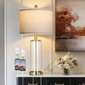 26" Gold Glass Table Lamp for Living Room Single, 3-Way Dimmable Touch Control Bedroom Lamps with USB C+A Ports & AC Outlet, Modern Bedside Lamp for Nightstand Side End Table (Bulb Included)