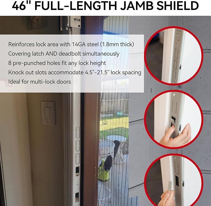 Door Armor MAX 5-Piece Kit - 46" Heavy Duty Steel Door Reinforcement System, Anti-Kick Security Plates for Jamb, Hinges & Lock, Easy 30-Min Install with Template, Corrosion Proof White
