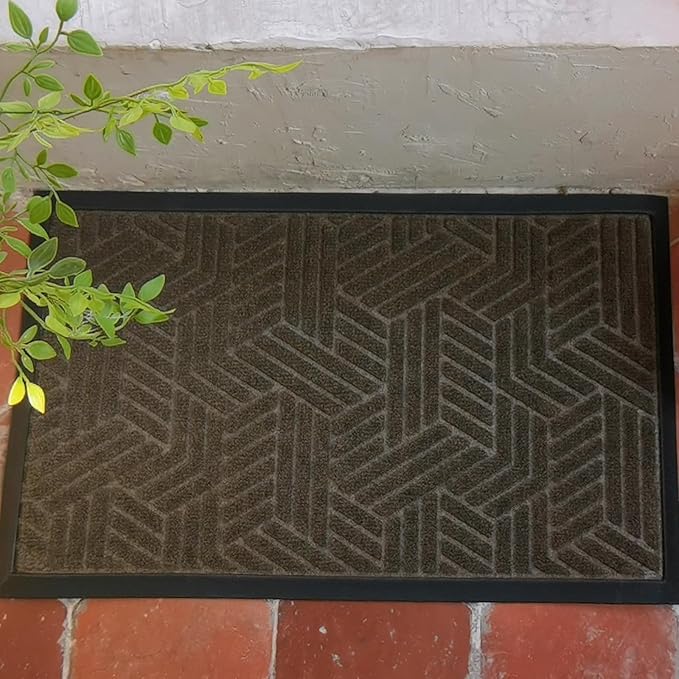 Front Door Mat 47"x32" Indoors Outdoors Welcome Mats, Waterproof Non-Slip Rubber Backing Heavy Duty Doormat Outside Entrance, Low Profile Entryway Rugs Floor Mat for Patio, Pattern B Brown