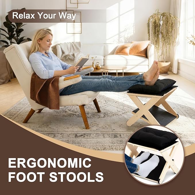 Novabright Double Step Footrest, Wooden Foot Rest for Under Desk at Work with Non-Slip Surface, Ergonomic Foot Stools for Improved Posture, Leg Rest for Chair, Computer Gaming, Home and Office