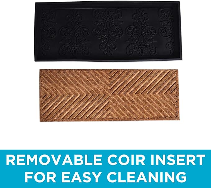 BIRDROCK HOME Rubber Boot & Shoe Tray | Coir Insert | 34" x 14" | Waterproof Shoe Tray for entryway | Embossed Pattern