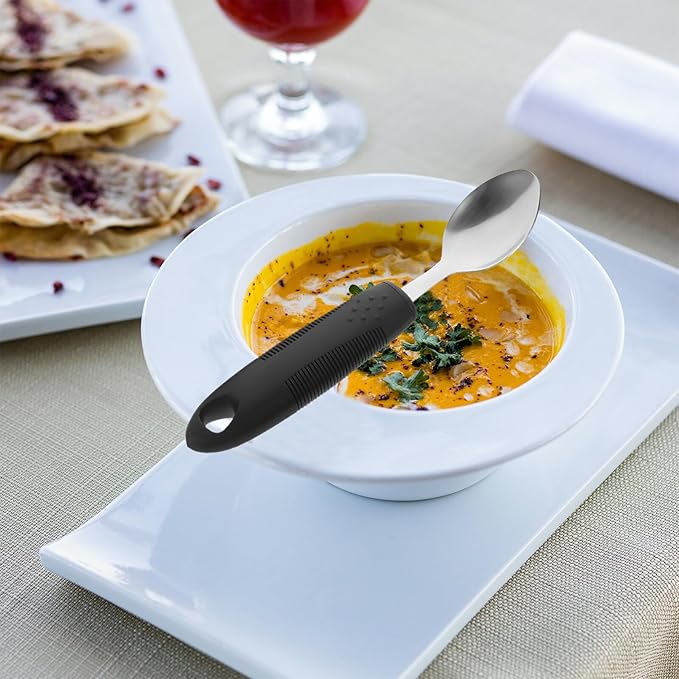 Tremble Adaptive Tableware for Elderly and Disabled Adults Lightweight Non-Slip Stainless Steel Utensils with Comfort Grip Handles Black Handle Cutlery for Arthritis and Hand