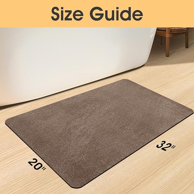 Ultra Thin Bath Mat, Upgrade Backing Non Slip Thin Bath Mats Fit Under Door, Quick Dry Ultra Absorbent Bathroom Rugs, Machine Washable Bath Rugs for Bathroom, Bathtub & Kitchen, Brown/Marble/32"x20"