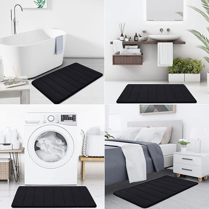 Buganda Memory Foam Bath Mat, 44" x 24", Ultra Soft and Non-Slip Bathroom Rugs, Water Absorbent and Machine Washable Bath Rug Runner for Bathroom, Shower, and Tub, Black