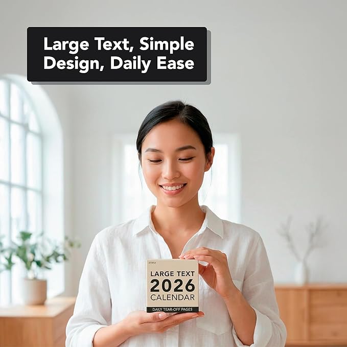 2026 Large Text Daily Calendar | Today Is Box Calendar with Big Dates For Easy Reading, Great for Home or Office, Calendar Gift For Her or Him. Hanging Wall Calendar for Work