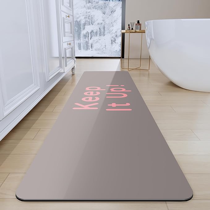 Bath Mat - Super Absorbent Non Slip Quick Dry Thin Rubber Mats for Bathroom Floor, Fit Under Door, Shower Rug for Bathtub, Beige