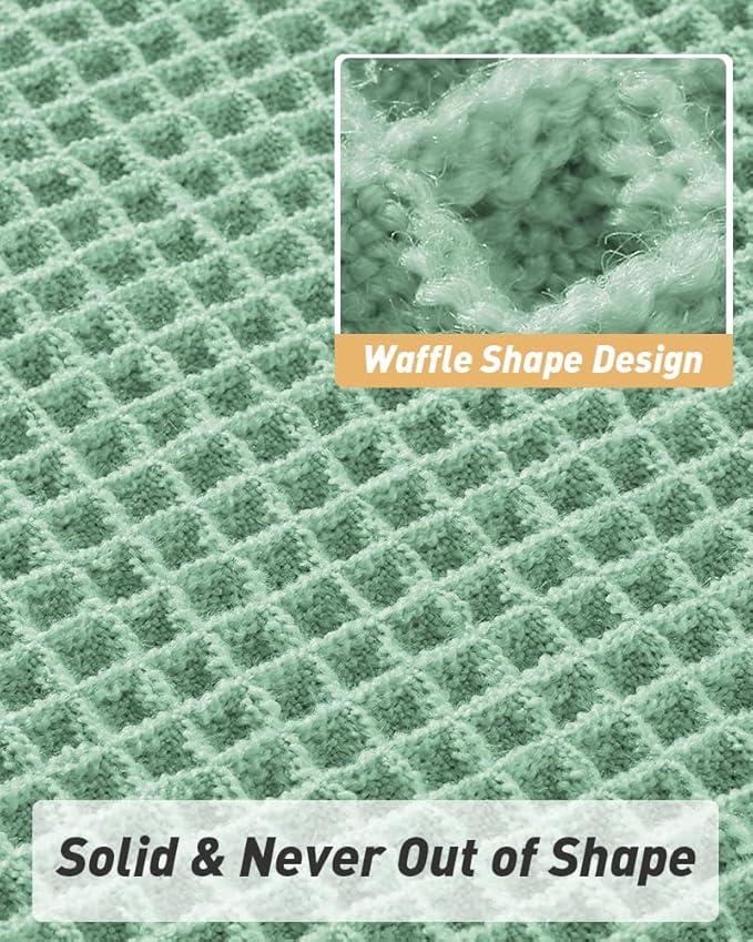 AMOAMI Upgraded Waffle Bath Mat, Super Absorbent Non Slip Bath Mats for Bathroom Floor, Machine Washable Bathroom Rugs with Tassels, Rubber Backed Bathroom Mats, Ultra Soft, 17" x 24", Sage