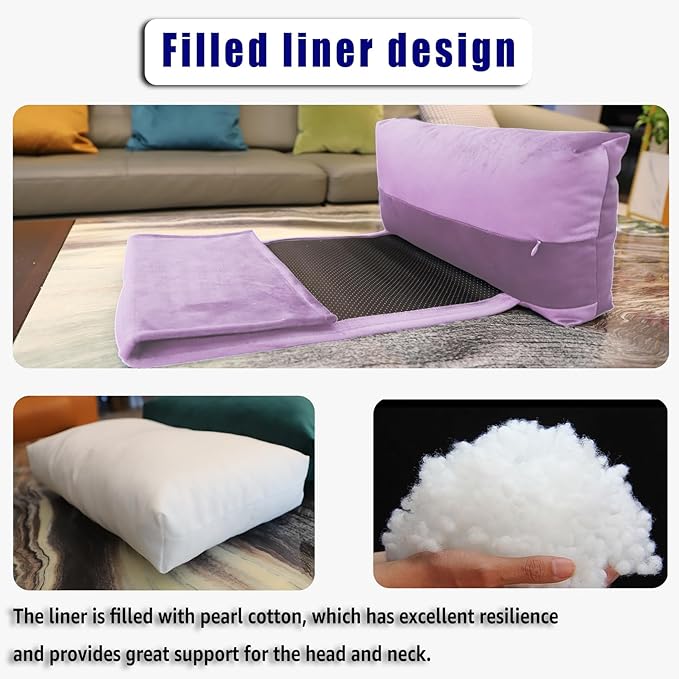 Headrest Pillow with Pearl Cotton Filling - Non-Slip Headrest Cushion with Velvet Cover for Recliners, Sofas and Loveseats (Lavender)