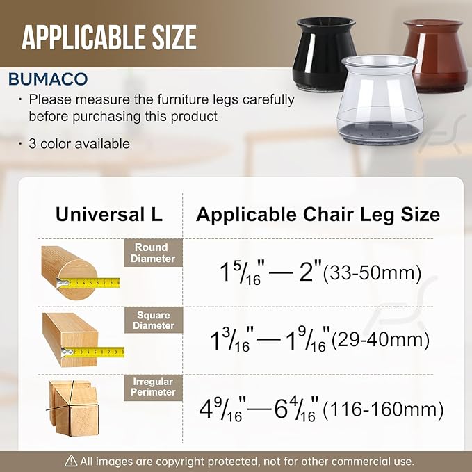 BUMACO Chair Leg Floor Protectors Chair Leg Protectors for Hardwood Floors Silicone Pads Covers to Protect Floors (Black-20 Pcs, Universal L (1-5/16"~2")