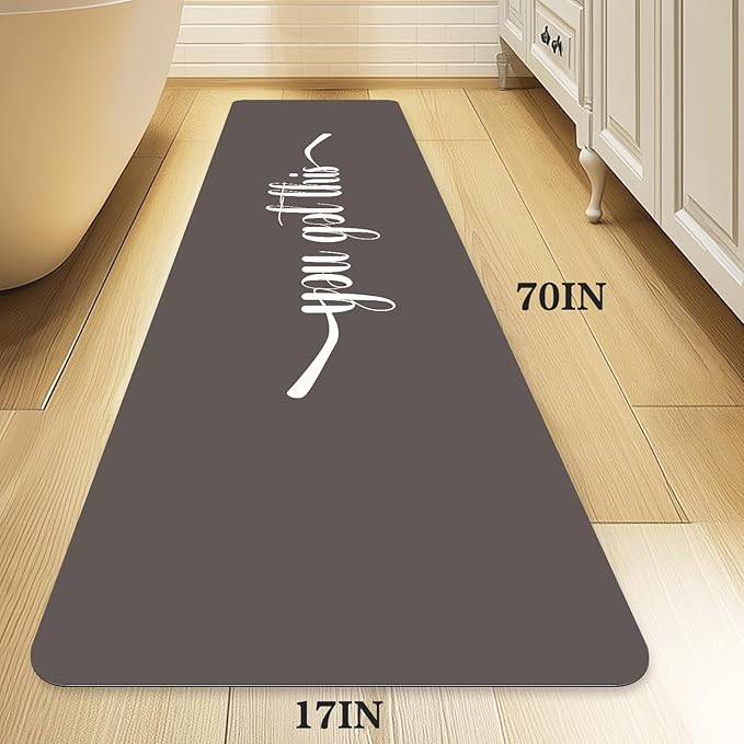 Bath Mat - Super Absorbent Non Slip Quick Dry Thin Rubber Mats for Bathroom Floor, Fit Under Door, Shower Rug for Bathtub, Beige