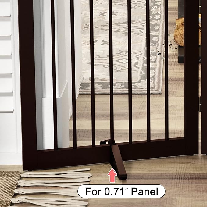 Freestanding Pet Gate Metal Support Feet, Triangle Support Feet Set of 2 for Extra Wide Foldable Pet Gate, Easy to Install, A Pair of Safety Fence Feet for Wooden Dog Gate, Dark Brown