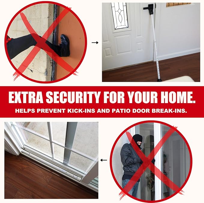 SECURITYMAN 3-in-1 Door Security Bar & Sliding Patio Door Security Bar (2 Pack) via Interchangeable Caps - Heavy Duty Iron Door Stoppers for Home, Apartment, Travel Hotel, Sliding Windows - White