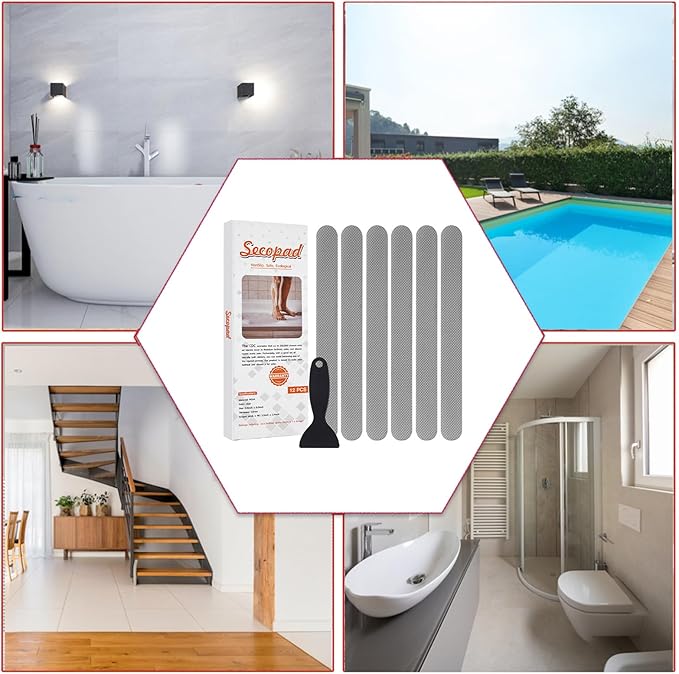 Non-Slip Bathtub Stickers,24 PCS Safety Bathroom Tubs Showers Treads Adhesive Decals Scraper (Gray)