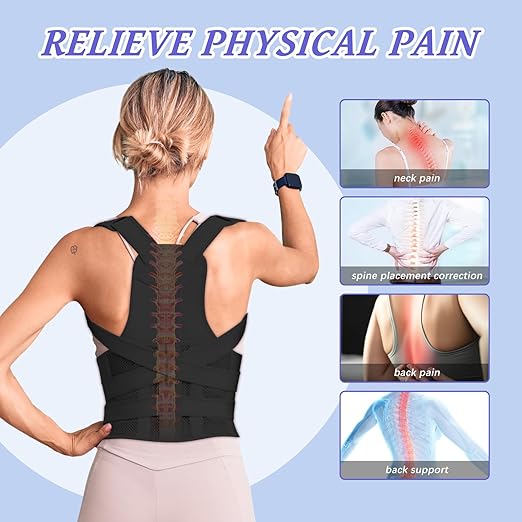 TEE TEA Posture Corrector for Women & Men – Adjustable Back Support Brace for Neck, Shoulder & Spine Muscle Relief – Improve Posture, Comfort & Confidence – Invisible & Comfortable Design (Black, Small)