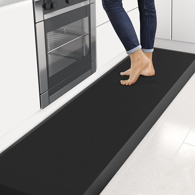 4/5 Inch Thick Kitchen Mats for Floor, StepRite Kitchen Rug for Standing Desk, Non-Slip, Thicker, Stain & Water Resistant, Comfort Anti Fatigue Floor Mat for Home, Kitchen, Office - Black,108 * 30''
