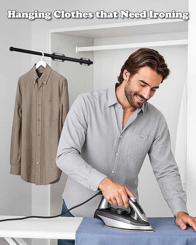 Valet Rod for Closet Pull Out, 12" Adjustable extending closet rod, Standard Retractable closet rod organization rack, Valet Clothing Hanger Rods Extender for Wardrobe Laundry Bathroom (Dark Obsidian)