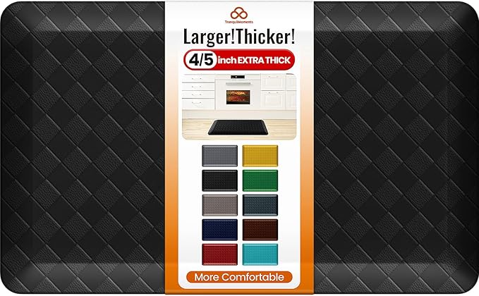 4/5 Inch Extra Thick Kitchen Mats for Floor,Non Slip Anti Fatigue Kitchen Rugs,Waterproof Stain Resistant Sink Mat,Cushioned Standing and Comfort Mats for Office (17"x28" Black)